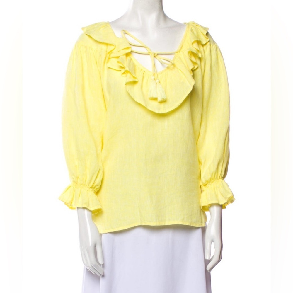 NWT MILLE Resort Yellow Linen Ruffle Blouse Size XXS(Oversized)